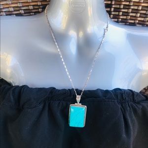 925 Silver Turquoise pendant 18” Necklace